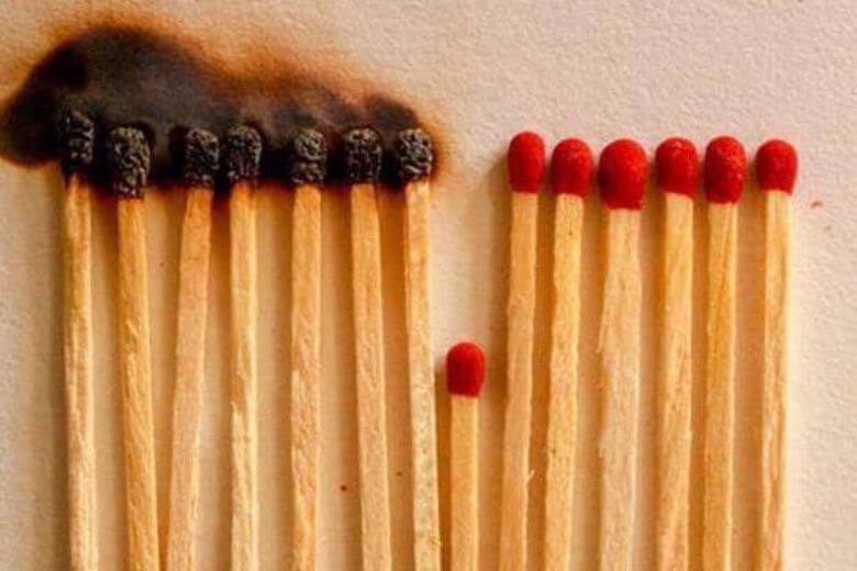 Line of matches half burned with a gap