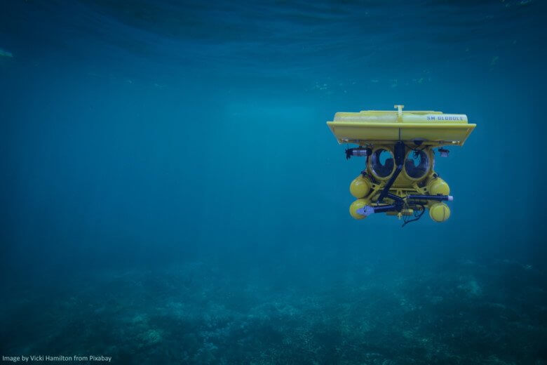 submarine in the deep blue sea