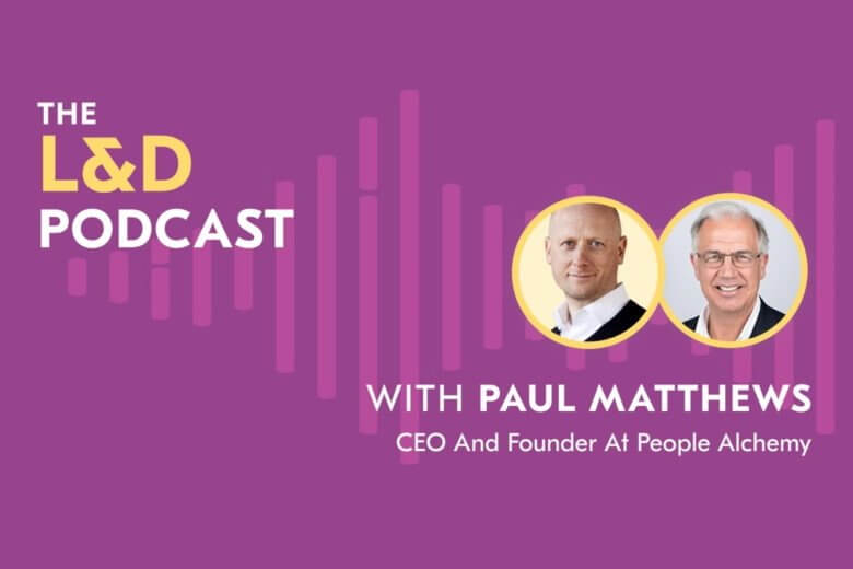 Banner for L&D Podcast with David James and Paul Matthews headshot and title on purple background