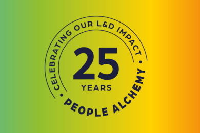 People Alchemy 25th anniversary badge on rainbow coloured background