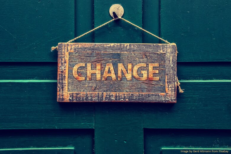 part of a door with a sign that says change